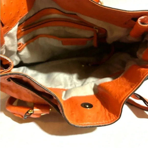 Michael kors orange ostrich embossed leather shoulder handbag - Picture 9 of 10